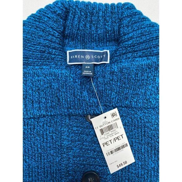 Karen Scott Petite Cardigan Sweater Top Women's‎ PXS Blue Black Marled Buttons - Picture 6 of 10